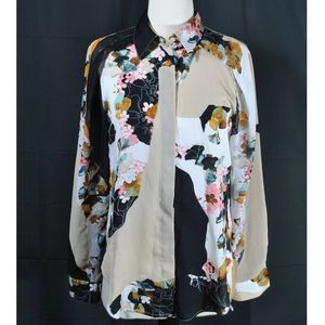 Phillip Lim Button Up Floral Black White Tan Top - S